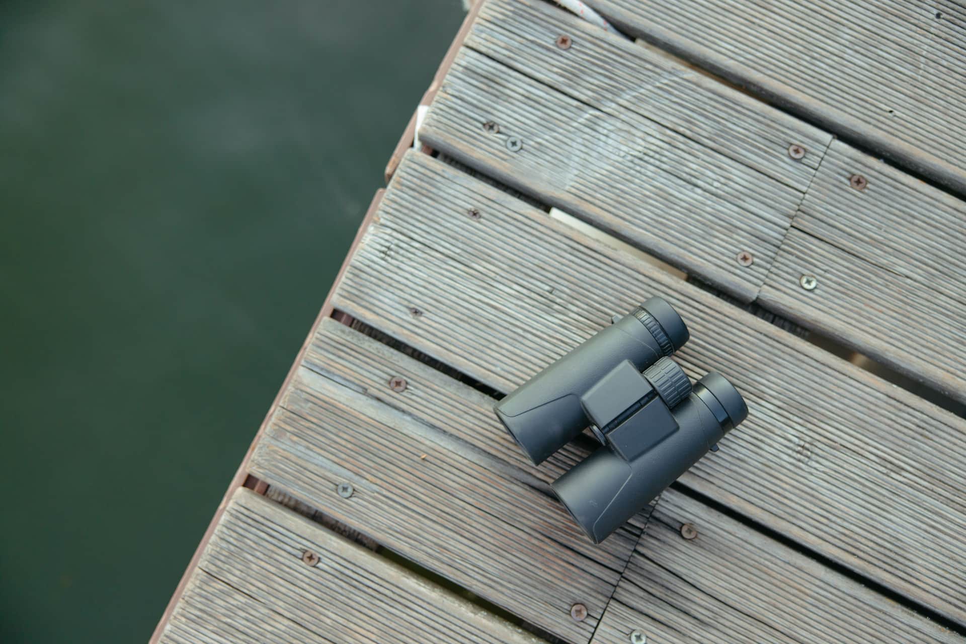 A birdwatcher with binoculars outdoors