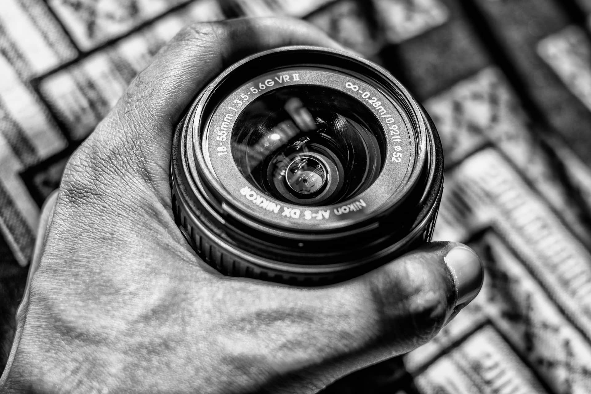 A close-up of a camera lens